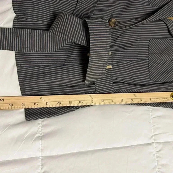 Apostrophe Women's Striped Jacket Size 12 Navy Button-Up Belted Waist - Picture 8 of 10